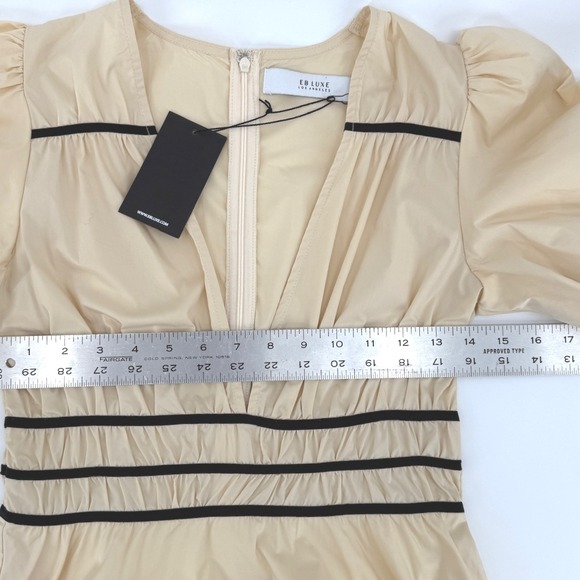 EB LUXE LA Beige Puff Sleeve Tiered Midi French‎ Girl Holiday Party Dress Size S - Picture 7 of 10